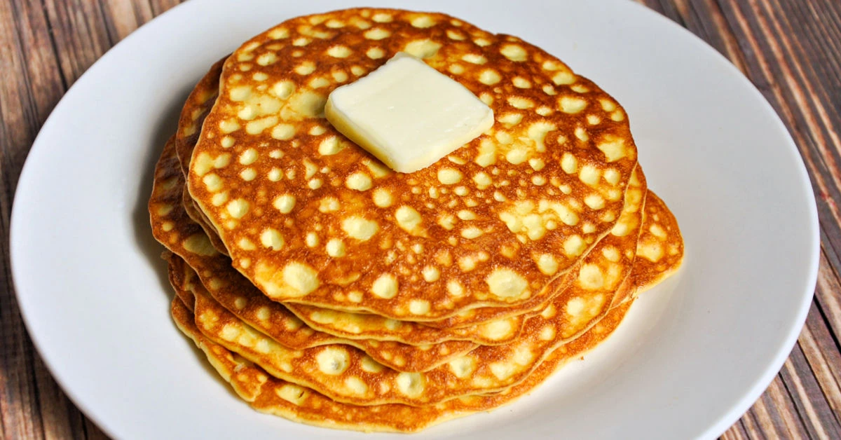 Stack of homemade pancakes that are low carb for the keto diet.
