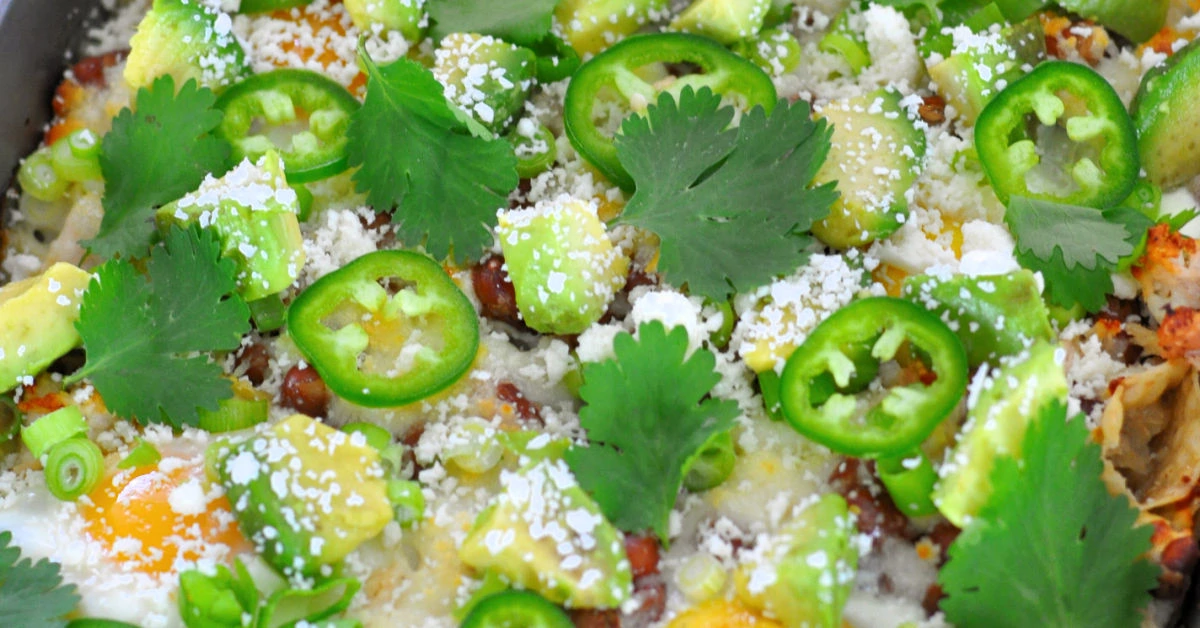 Chicken Verde Chilaquiles Casserole fresh out of the oven.