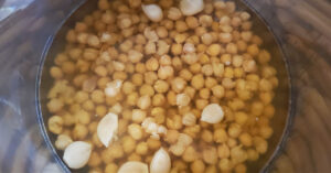 Pressure cooked chickpeas and garlic in Instant Pot.